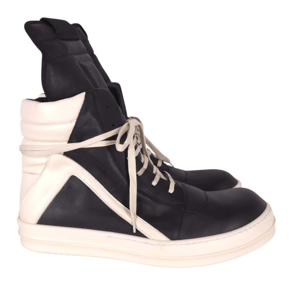 Rick Owens Geobasket Sneakers US 15 EU 48 Mens Black Milk Leather $1490